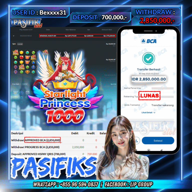 PASIFIKSLOT JACKPOT STARLIGHT PRINCESS 1000 Rp.2,850,000,- LUNAS!
