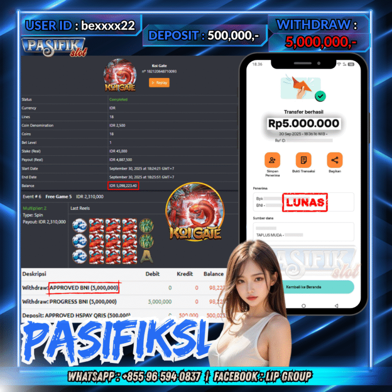 PASIFIKSLOT JACKPOT KOI AGTE Rp.5,000,000,- LUNAS!