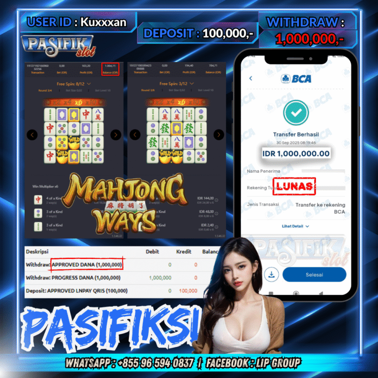 PASIFIKSLOT JACKPOT MAHJONG WAYS Rp.1,000,000,- LUNAS!