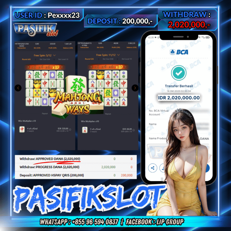 PASIFIKSLOT JACKPOT MAHJONG WAYS  Rp.2,020,000,- LUNAS!