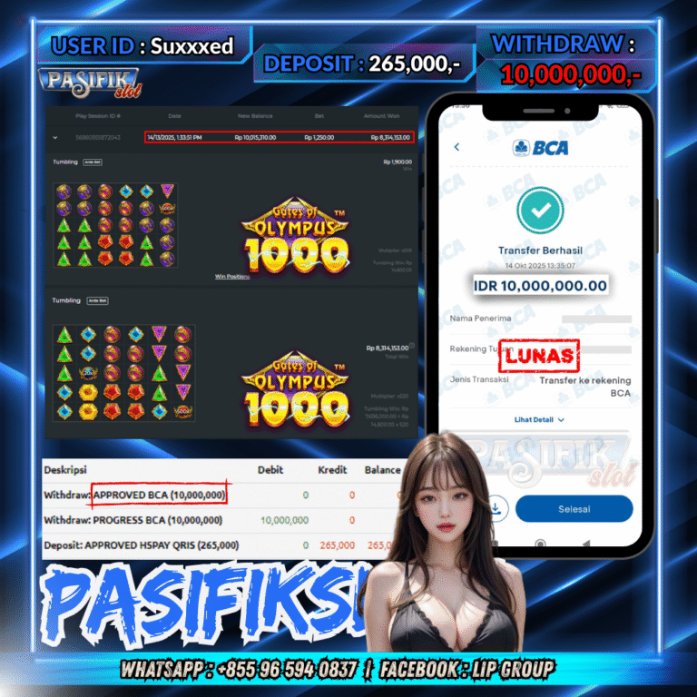 PASIFIKSLOT JACKPOT GATES OF OLYMPUS 1000 Rp.10,000,000,- LUNAS!