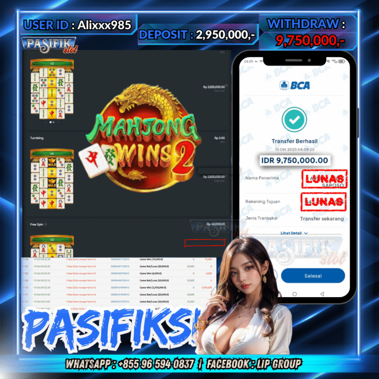 PASIFIKSLOT JACKPOT MAHJONG WINS 2 Rp.9,750,000,- LUNAS!