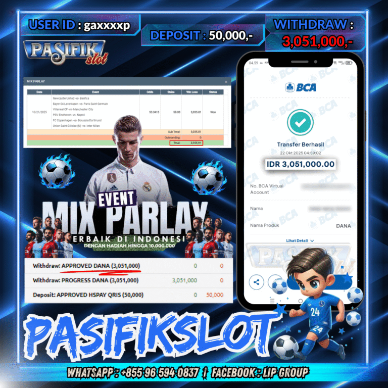 PASIFIKSLOT JACKPOT MIX PARLAY Rp.3,051,000,- LUNAS!