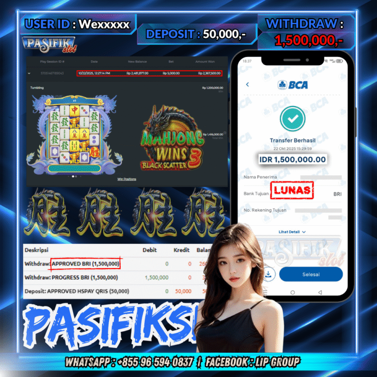 PASIFIKSLOT JACKPOT MAHJONG WINS 3 – BLACK SCATTER Rp.1,500,000,- LUNAS!