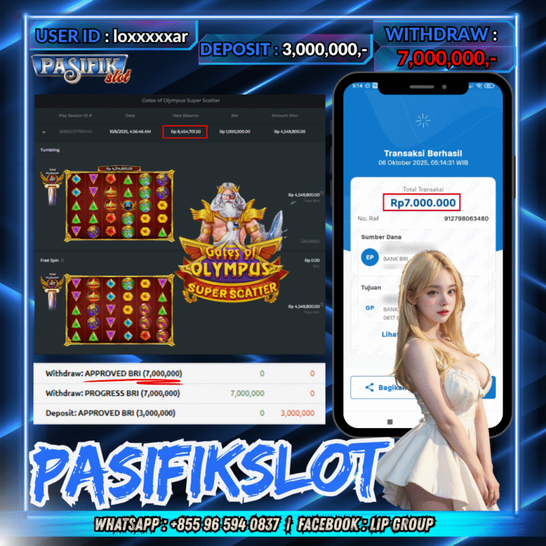 PASIFIKSLOT JACKPOT GATES OF OLYMPUS SUPER SCATTER  Rp.7,000,000,- LUNAS!