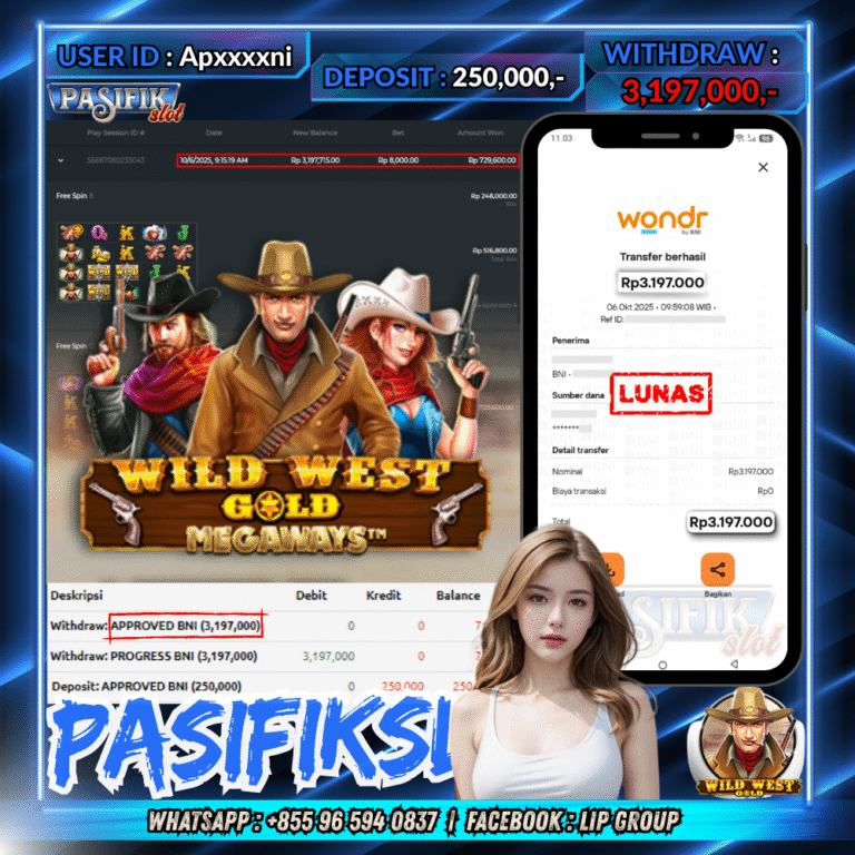 PASIFIKSLOT JACKPOT WILD WEST GOLD Rp.3,197,000,- LUNAS!
