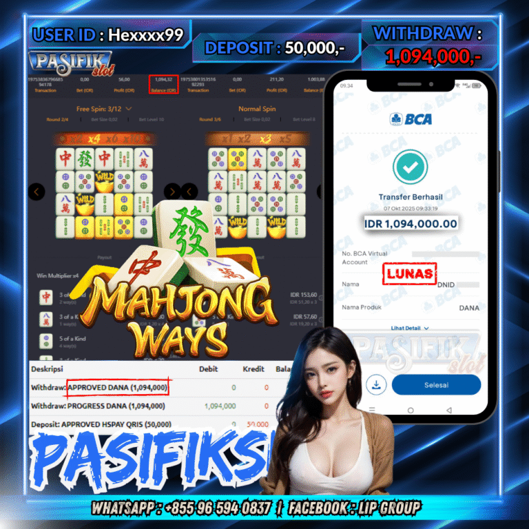 PASIFIKSLOT JACKPOT MAHJONG WAYS Rp.1,094,000,- LUNAS!