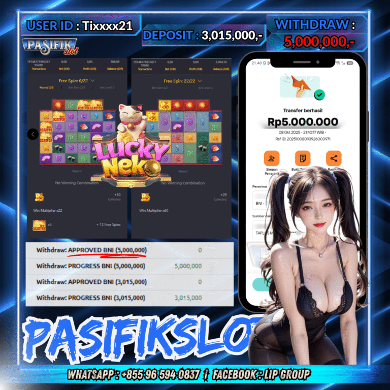 PASIFIKSLOT JACKPOT LUCKY NEKO Rp.5,000,000,- LUNAS!