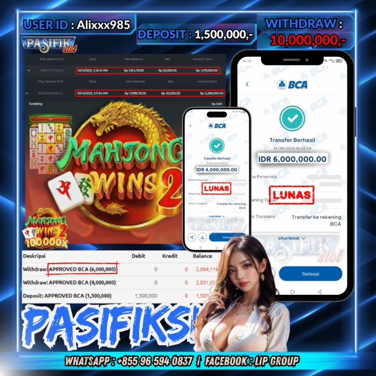 PASIFIKSLOT JACKPOT MAHJONG WINS 2 Rp.10,000,000,- LUNAS!