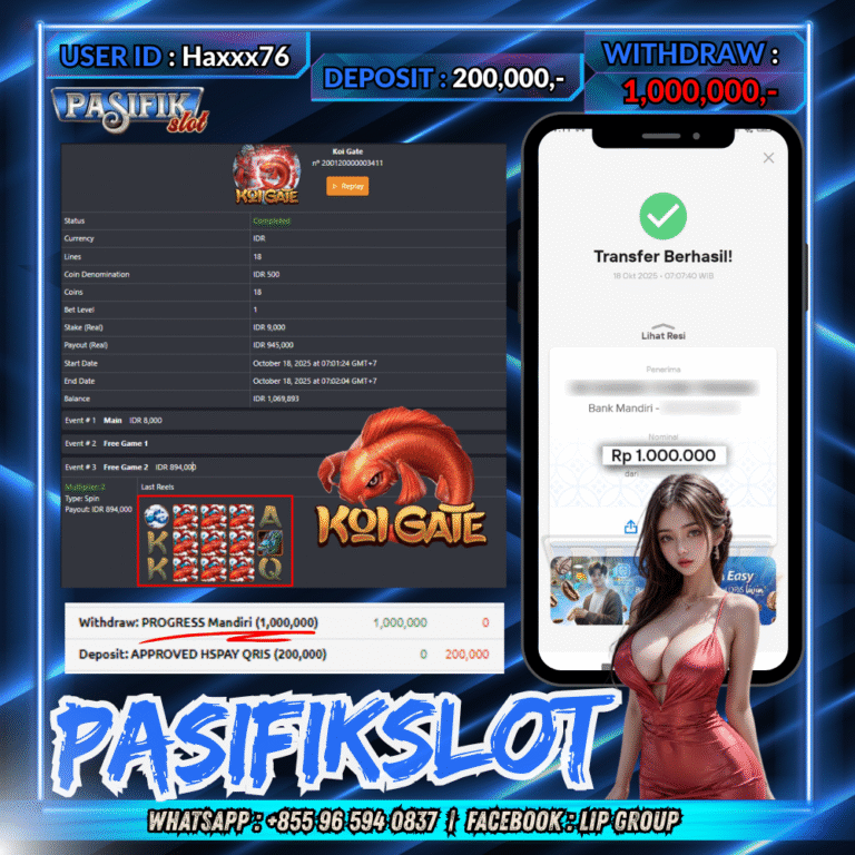 PASIFIKSLOT JACKPOT KOI GATE Rp.1,000,000,- LUNAS!