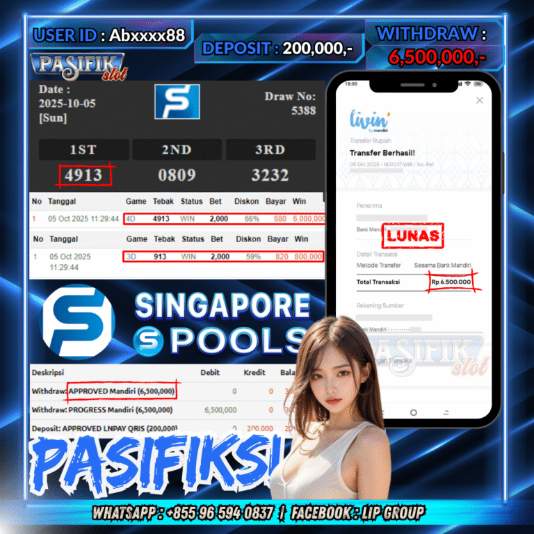 PASIFIKSLOT JACKPOT TOGEL SINGAPOREPOOLS 2d&3d Rp.6,500,000,- LUNAS!