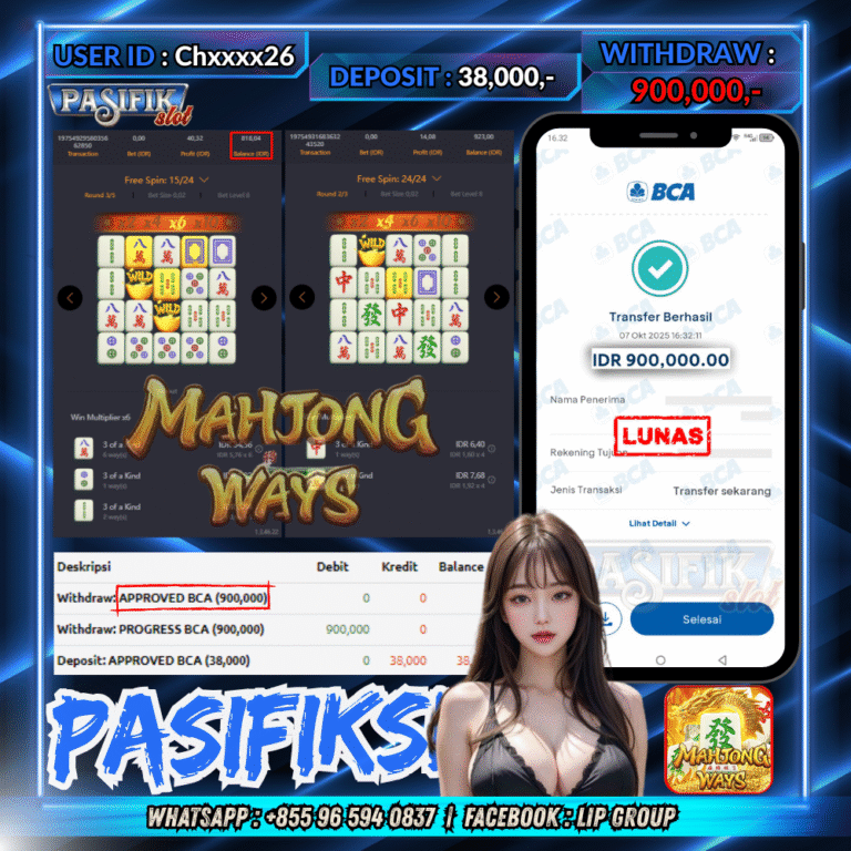 PASIFIKSLOT JACKPOT MAHJONG WAYS Rp.900,000,- LUNAS!