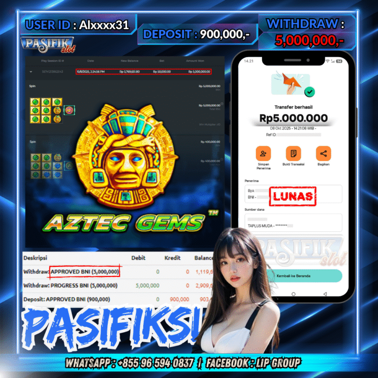 PASIFIKSLOT JACKPOT AZTEC GEMS Rp.5,000,000- LUNAS!