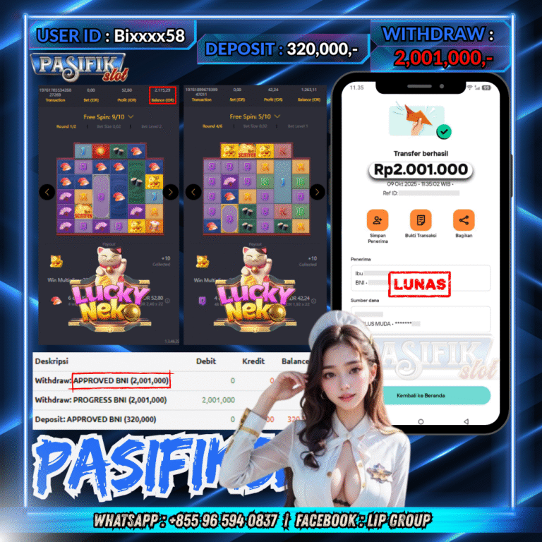 PASIFIKSLOT JACKPOT LUCKY NEKO Rp.2,001,000,- LUNAS!
