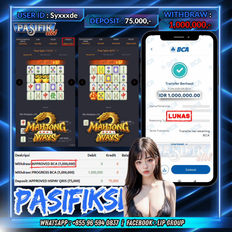 PASIFIKSLOT JACKPOT MAHJONG WAYS Rp.1,000,000,- LUNAS!