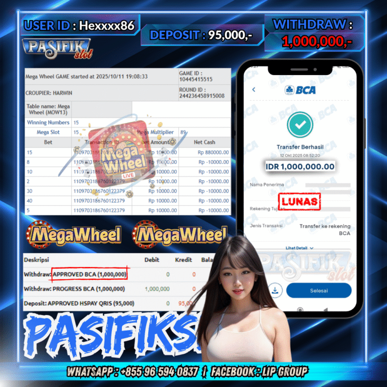 PASIFIKSLOT JACKPOT LIVE GAMES PP-MEGA WHEEL Rp.1,000,000,- LUNAS!