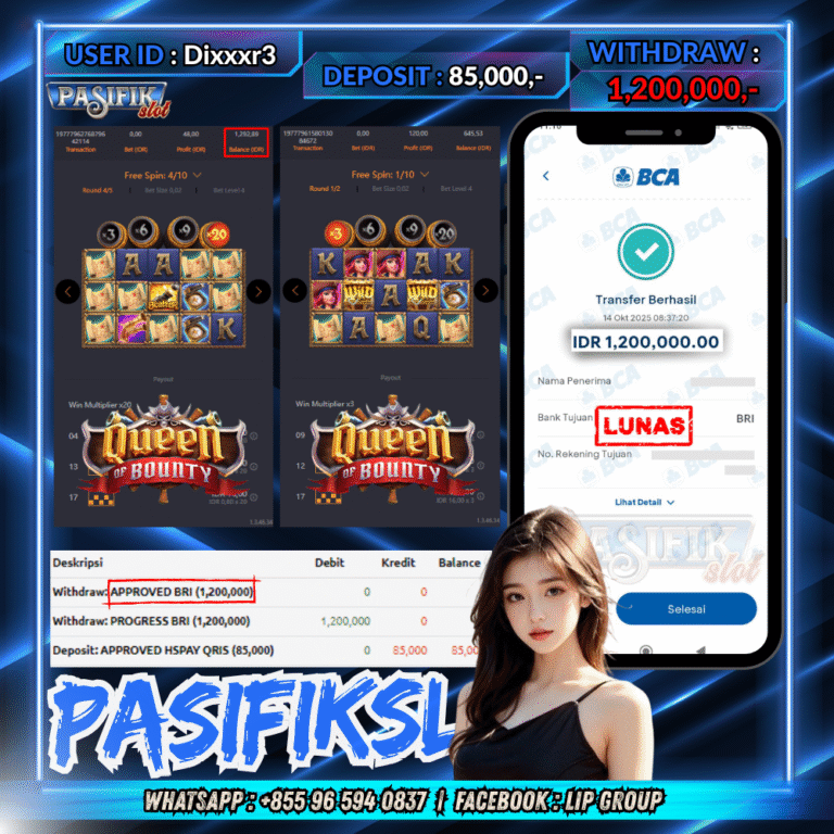 PASIFIKSLOT JACKPOT QUEEN OF BOUNTY Rp.1,200,000,- LUNAS!