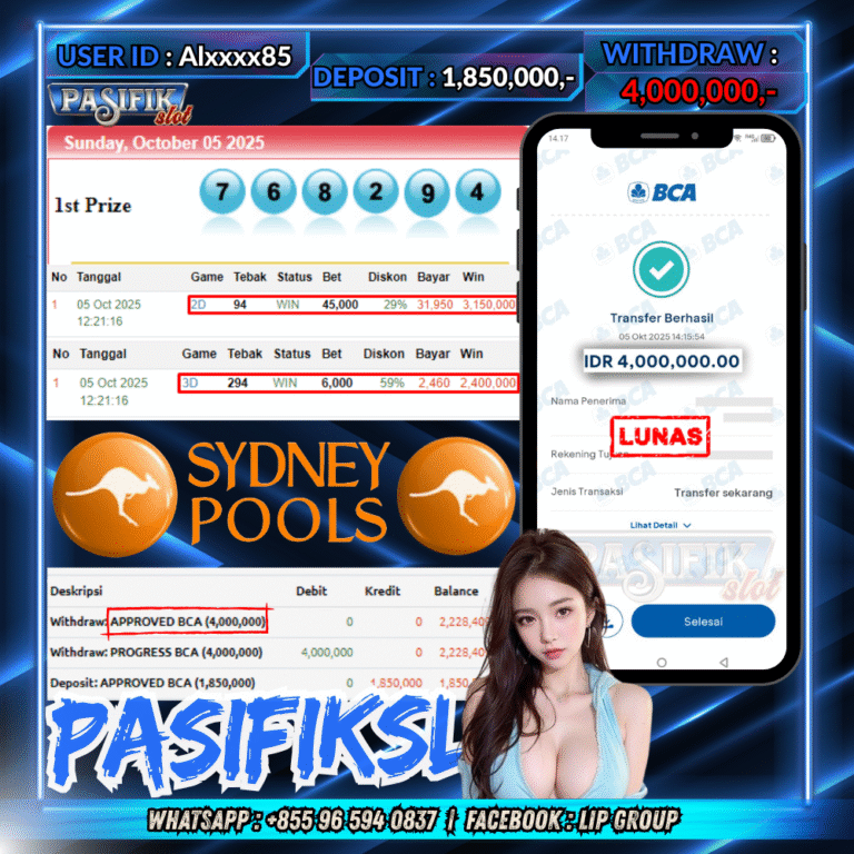 PASIFIKSLOT JACKPOT TOGEL SYDNEYPOOLS 2d&3d Rp.4,000,000,- LUNAS!