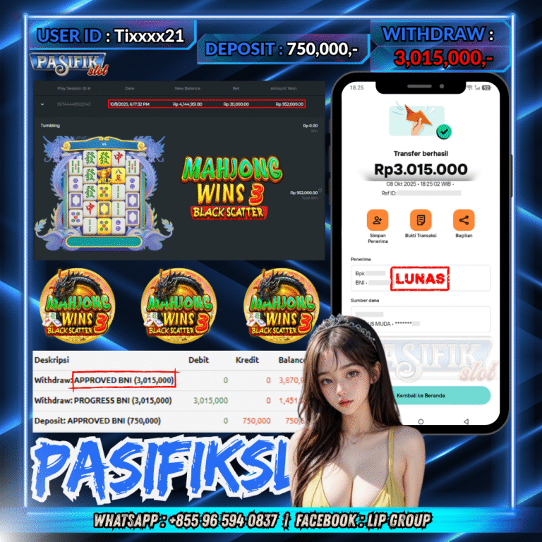 PASIFIKSLOT JACKPOT MAHJONG WINS 3 – BLACK SCATTER Rp.3,015,000- LUNAS!