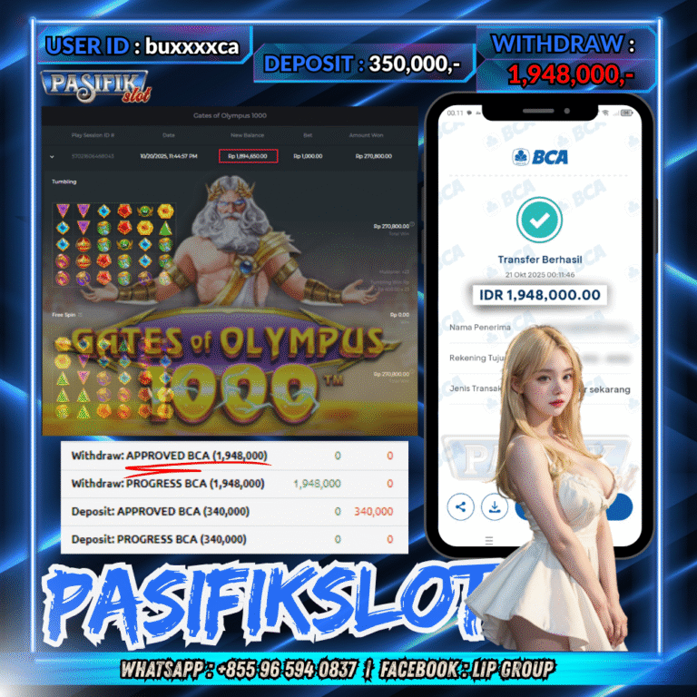 PASIFIKSLOT JACKPOT GATES OF OLYMPUS 1000 Rp.1,948,000,- LUNAS!