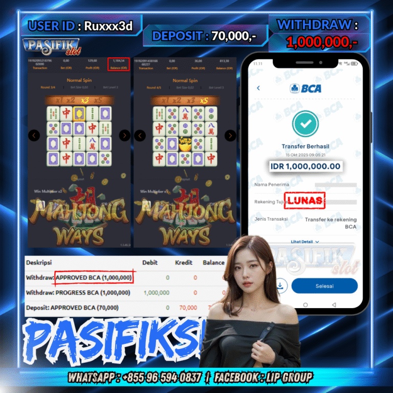 PASIFIKSLOT JACKPOT MAHJONG WAYS Rp.1,000,000,- LUNAS!