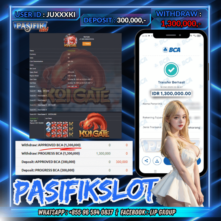 PASIFIKSLOT JACKPOT KOI GATE Rp.1,300,000,- LUNAS!