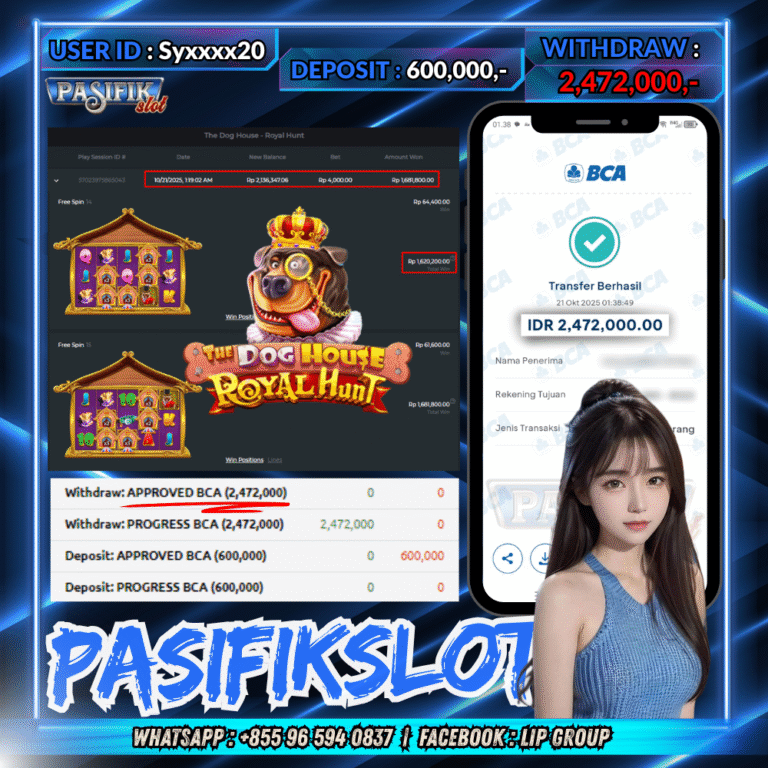 PASIFIKSLOT JACKPOT THE DOG HOUSE – ROYAL HUNT Rp.2,472,000,- LUNAS!