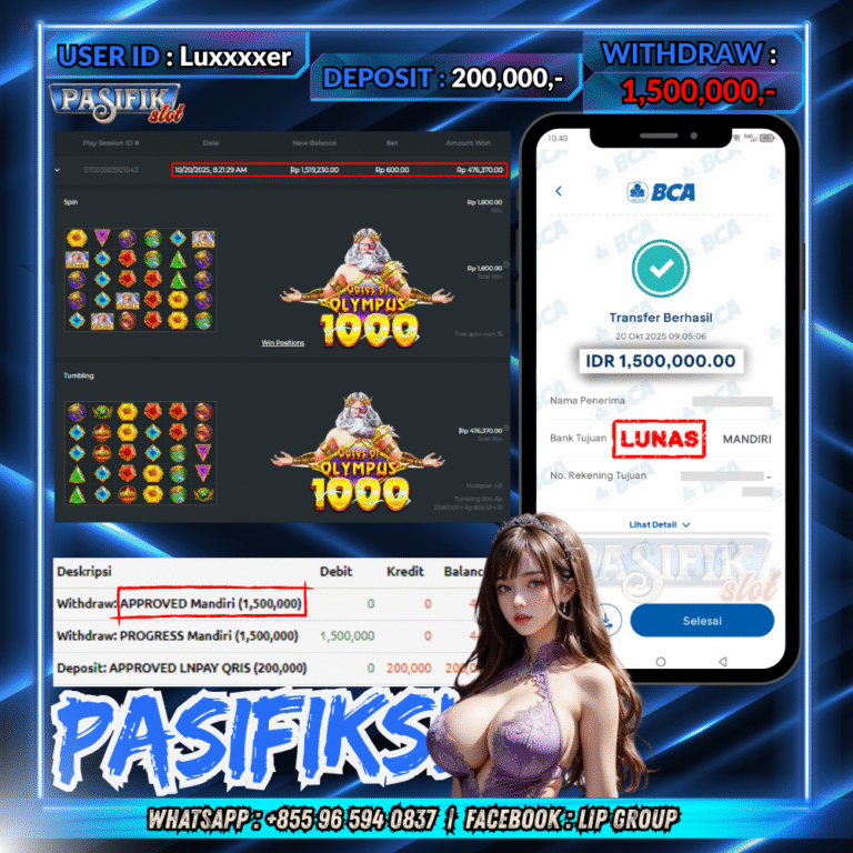 PASIFIKSLOT JACKPOT GATES OF OLYMPUS 1000 Rp.1,500,000,- LUNAS!