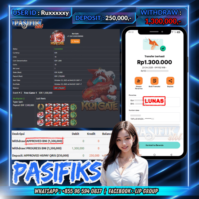 PASIFIKSLOT JACKPOT KOI GATE Rp.1,300,000,- LUNAS!