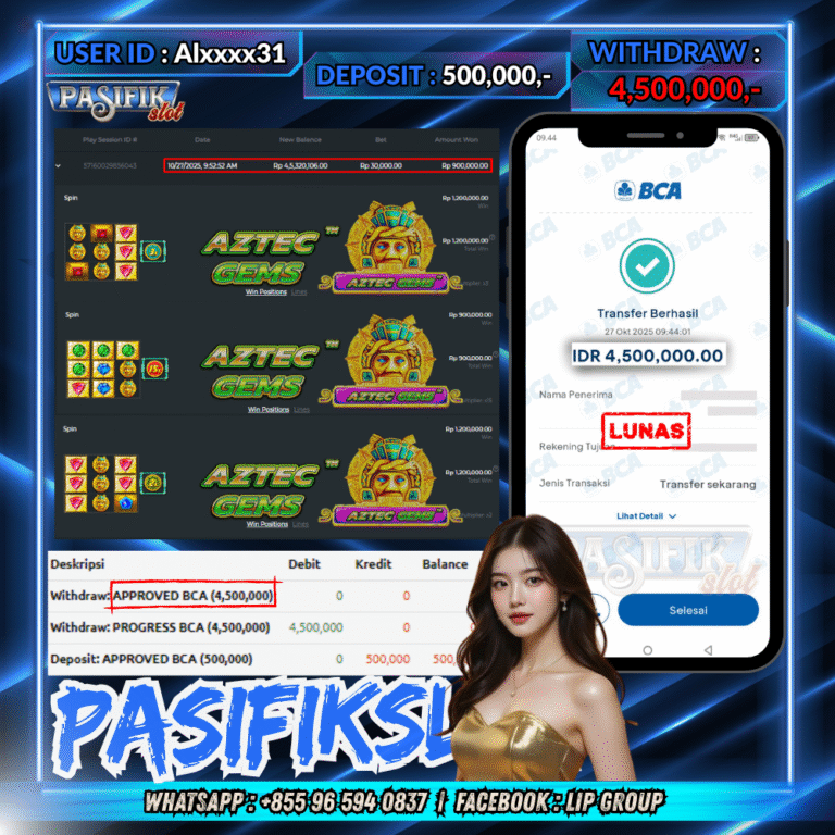 PASIFIKSLOT JACKPOT AZTEC GEMS Rp.4,500,000,- LUNAS!