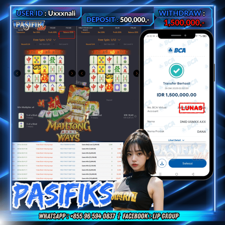 PASIFIKSLOT JACKPOT MAHJONG WAYS  Rp.1,500,000,- LUNAS!