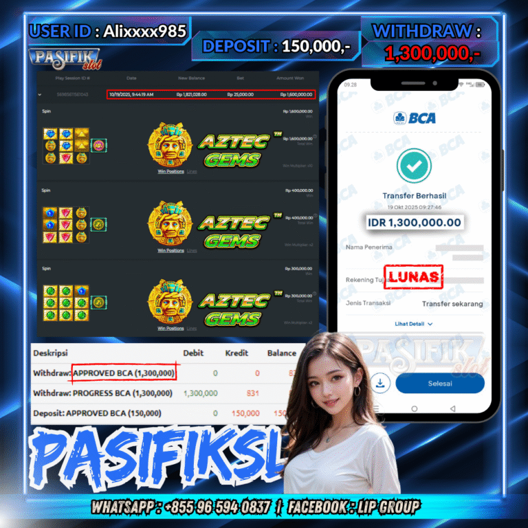 PASIFIKSLOT JACKPOT AZTEC GEMS Rp.1,300,000,- LUNAS!