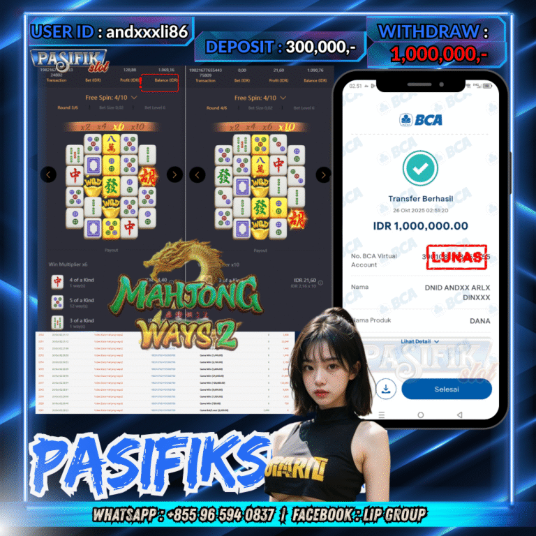 PASIFIKSLOT JACKPOT MAHJONG WAYS 2 Rp.1,000,000,- LUNAS!