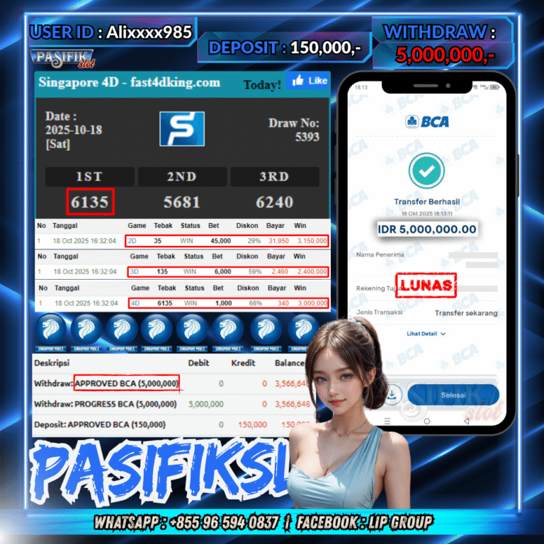 PASIFIKSLOT JACKPOT TOGEL SINGAPORE POOLS Rp.5,000,000,- LUNAS!