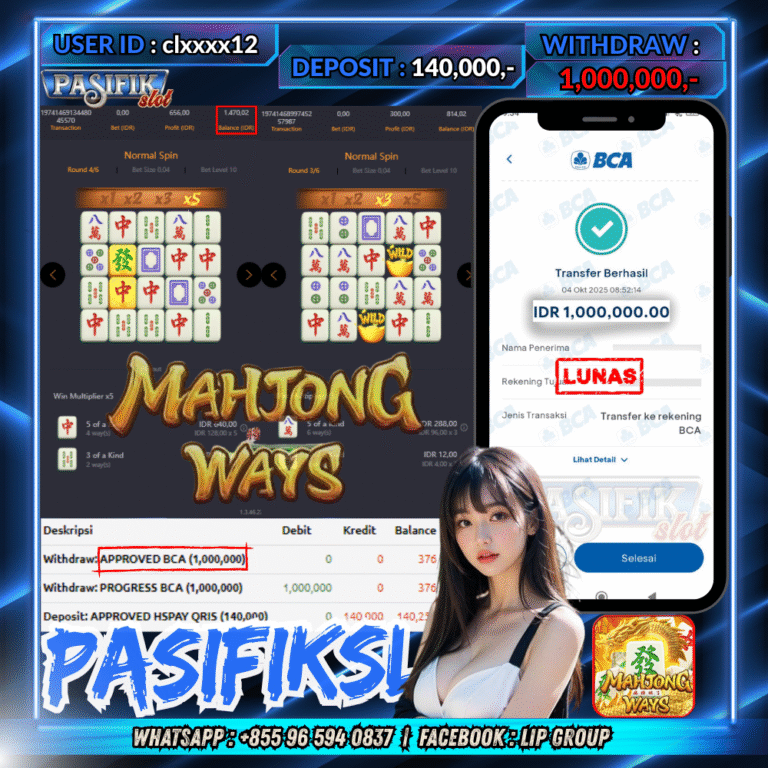 PASIFIKSLOT JACKPOT MAHJONG WAYS Rp.1,000,000,- LUNAS!