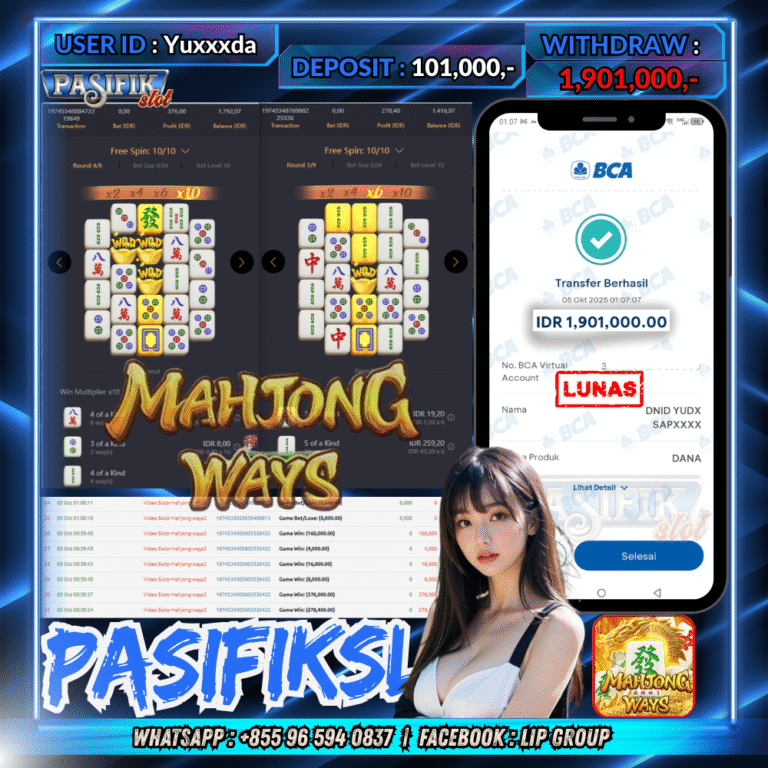PASIFIKSLOT JACKPOT MAHJONG WAYS 2 Rp.1,901,000,- LUNAS!