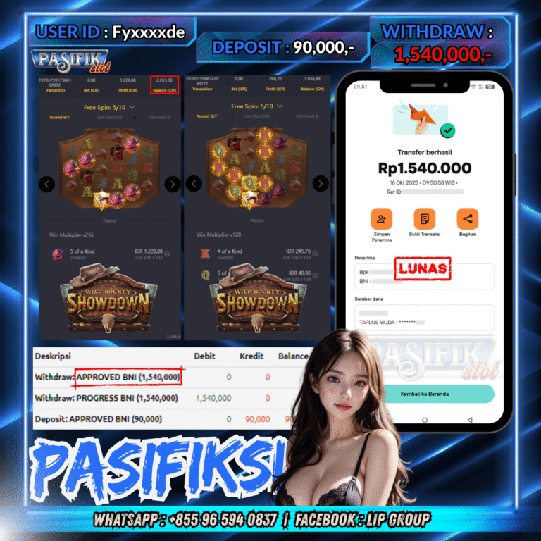 PASIFIKSLOT JACKPOT WILD BOUNTY SHOWDOWN Rp.1,540,000,- LUNAS!