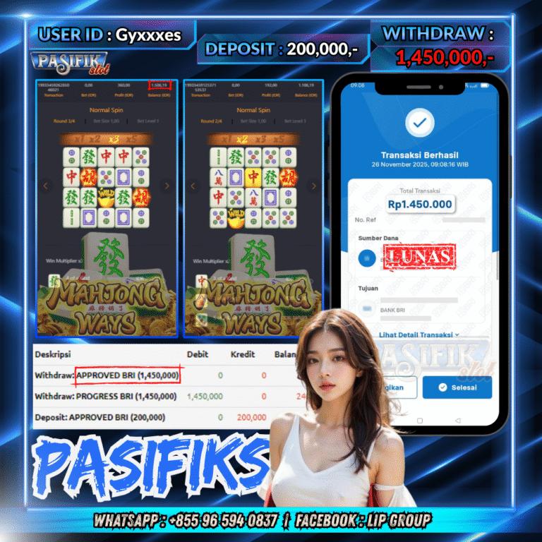PASIFIKSLOT JACKPOT MAHJONG WAYS Rp.1,450,000,- LUNAS!
