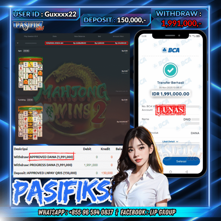 PASIFIKSLOT JACKPOT MAHJONG WINS 2 Rp.,1,991,000,- LUNAS!