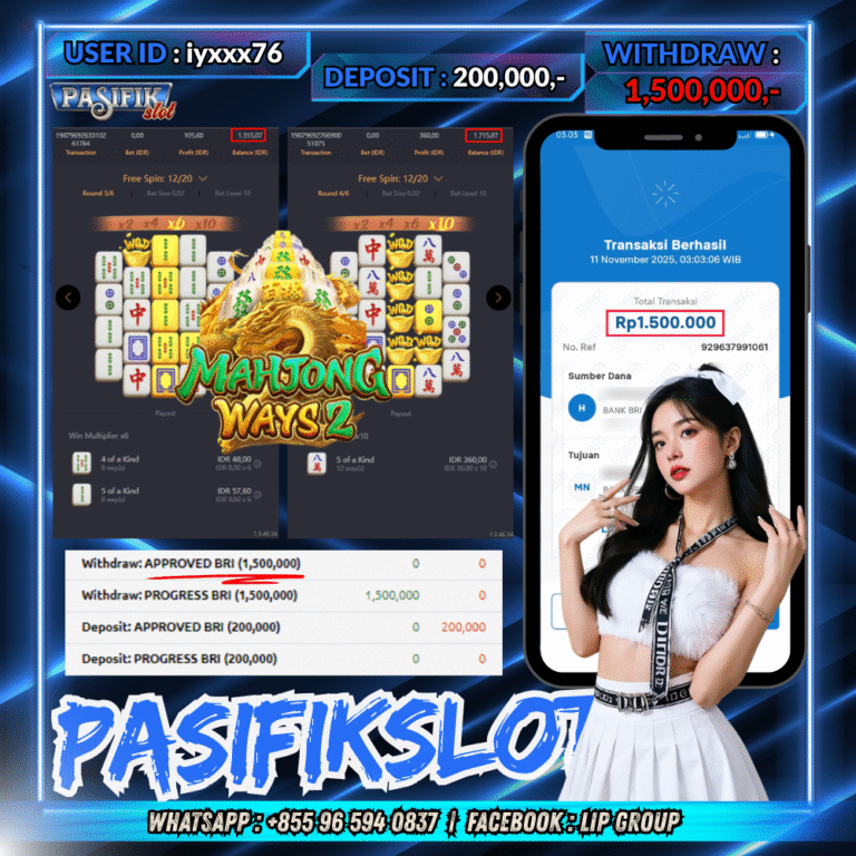 PASIFIKSLOT JACKPOT MAHJONG WAYS 2 Rp.1,500,000,- LUNAS!