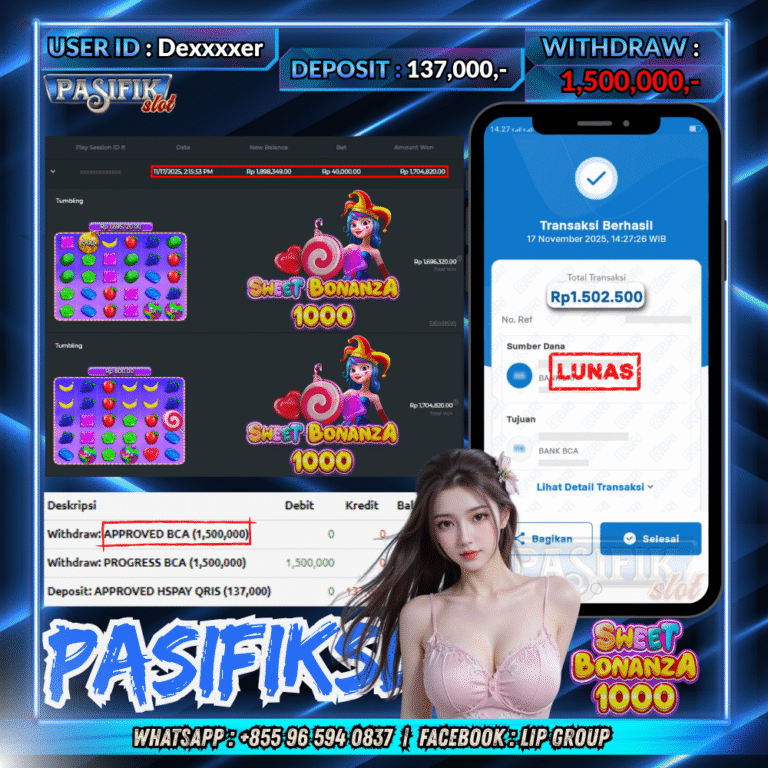 PASIFIKSLOT JACKPOT SWEET BONANZA 1000 Rp.1,500,000,- LUNAS!
