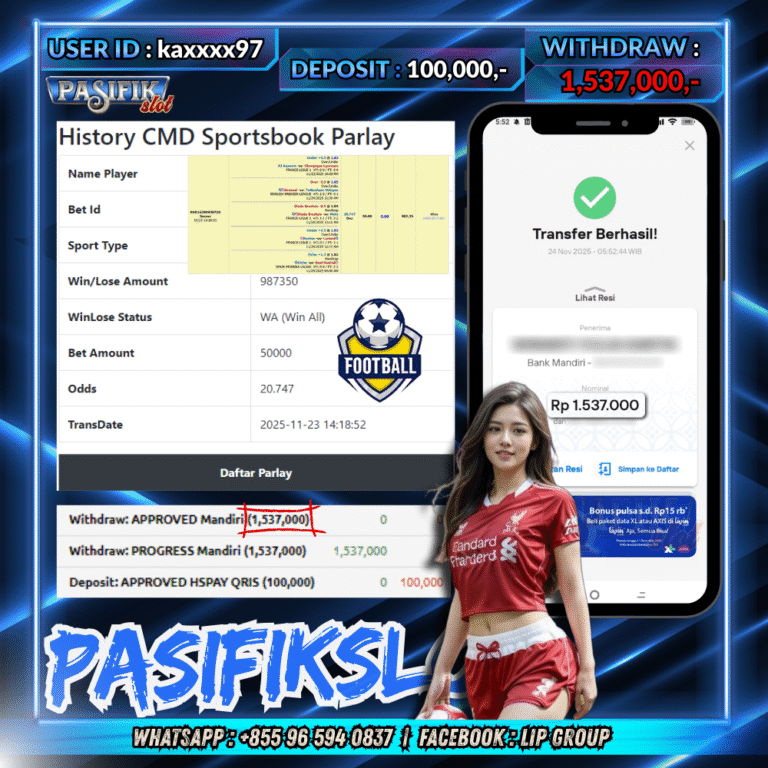 PASIFIKSLOT JACKPOT MIX PARLAY Rp.1,537,000,- LUNAS!