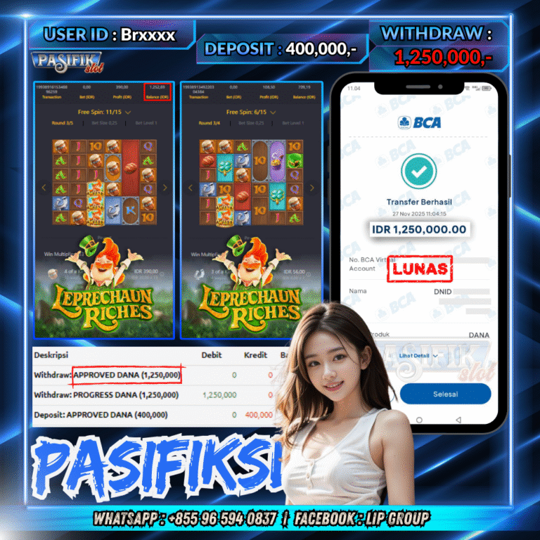 PASIFIKSLOT JACKPOT LEPRECHAUN RICHES Rp.1,250,000,- LUNAS!