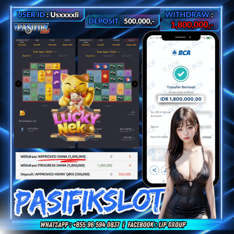 PASIFIKSLOT JACKPOT LUCKY NEKO Rp.1,800,000,- LUNAS!