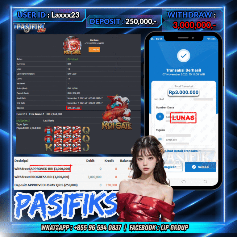 PASIFIKSLOT JACKPOT KOI GATE Rp.3,000,000,- LUNAS!