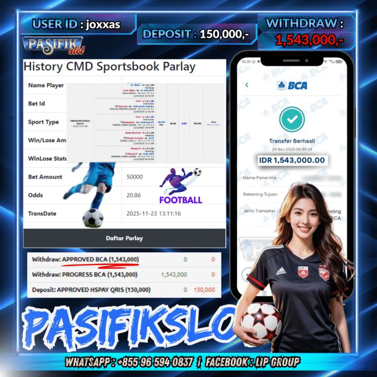 PASIFIKSLOT JACKPOT CMD SPORT MIX PARLAY Rp.1,543,000,- LUNAS!