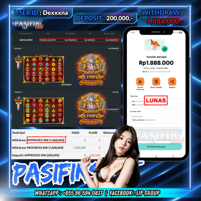 PASIFIKSLOT JACKPOT GATES OF OLYMPUS SUPER SCATTER Rp.1,888,000,- LUNAS!