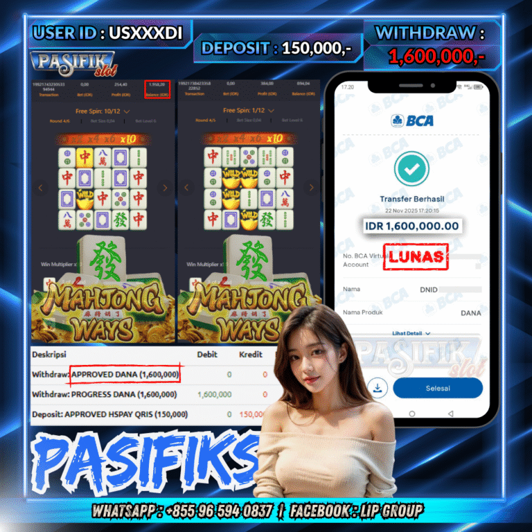 PASIFIKSLOT JACKPOT MAHJONG WAYS Rp.1,600,000,- LUNAS!