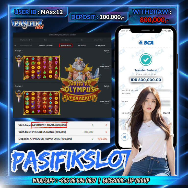 PASIFIKSLOT JACKPOT GATES OF OLYMPUS SUPER SCATTER Rp.800,000,- LUNAS!