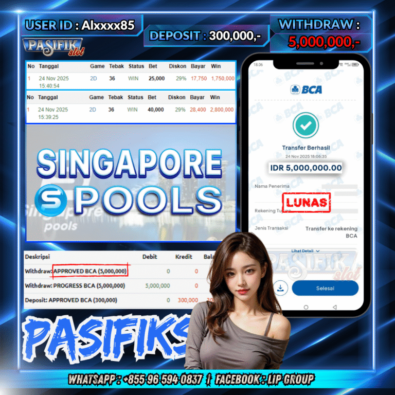 PASIFIKSLOT JACKPOT SINGAPORE POOLS 2d Rp.5,000,000,- LUNAS!